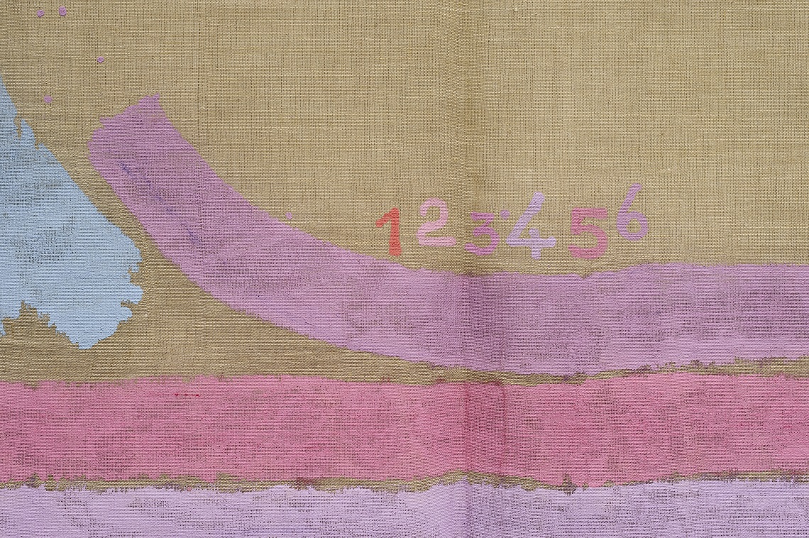 Courtesy Fondazione Giorgio Griffa _ ph Federico Rizzo_Giorgio Griffa, Sette colori, 2000, acrylic on canvas, 177×329 cm_DETTAGLIO Sette colori (dettaglio), 2000, acrylic on canvas, 177x329 cm_ Courtesy Fondazione Giorgio Griffa _ ph Federico Rizzo