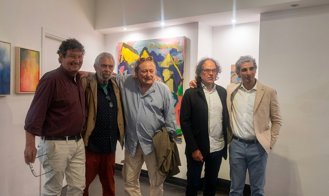 Da sinistra: Robert Lang, Paul Goodwin, Thomas Lange, Walter Vallini, Michele Bramante per l'inaugurazione della mostra Lo sguardo verificato. Pittura e natura contro la falsa visione